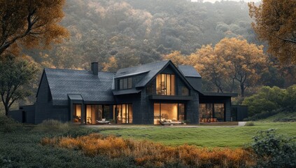 Autumnal Retreat: Modern Black House in the Woods