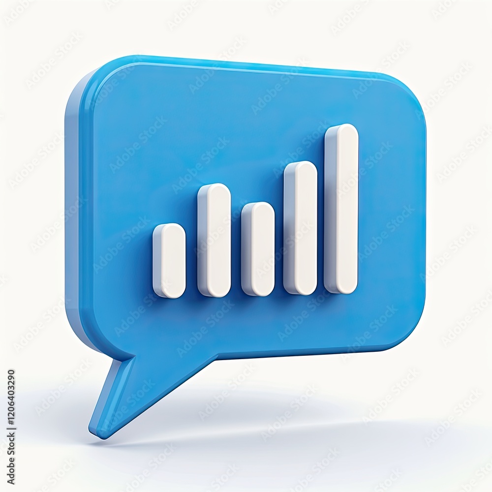 Poster blue speech bubble with a white bar graph indicating growth or progress. ideal for communication, da