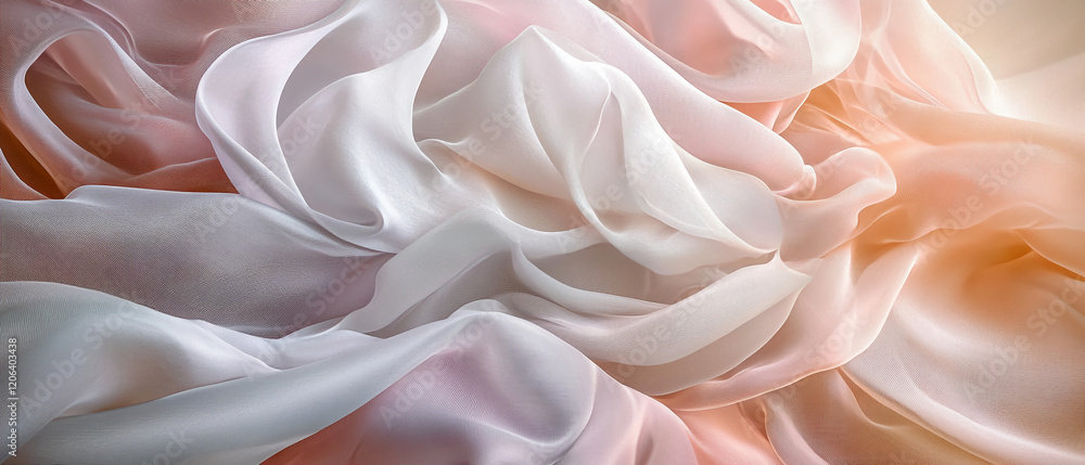 Poster soft silk drapes with gentle waves and subtle colors in a serene and elegant arrangement