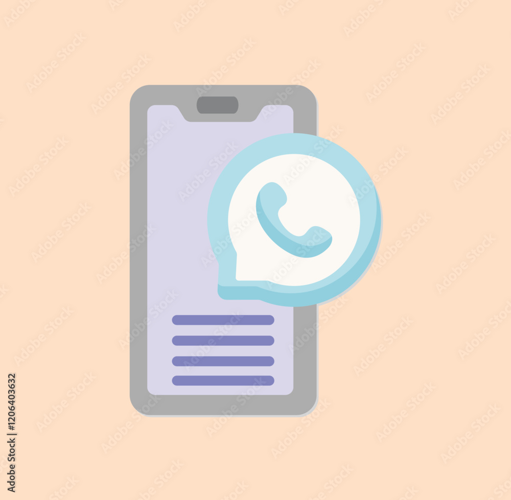 Poster mobile phone with a chat icon, representing a communication app notification, and message box