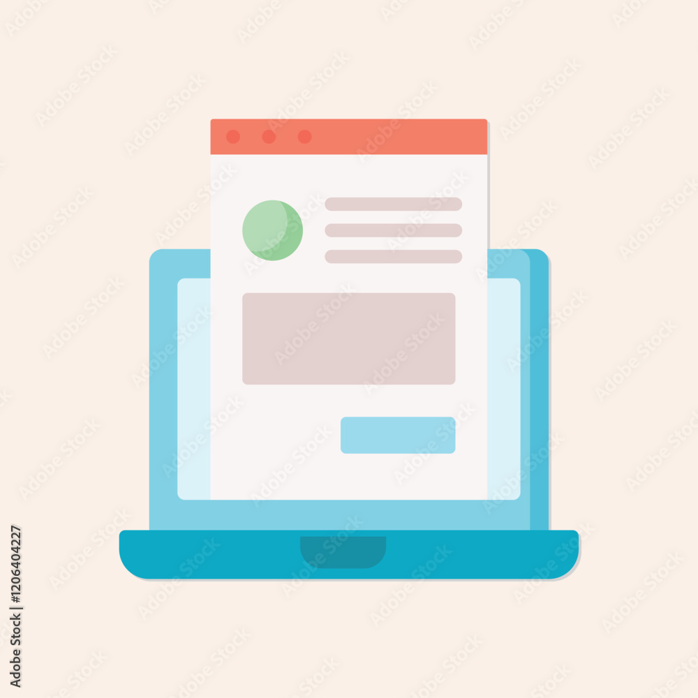 Poster laptop displaying a web page with graphic elements and rounded edges concept