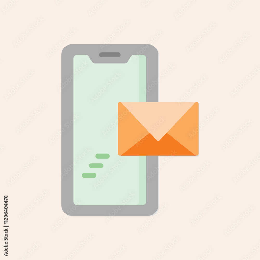 Poster a stylized illustration of a mobile phone displaying a message notification with an orange envelope 