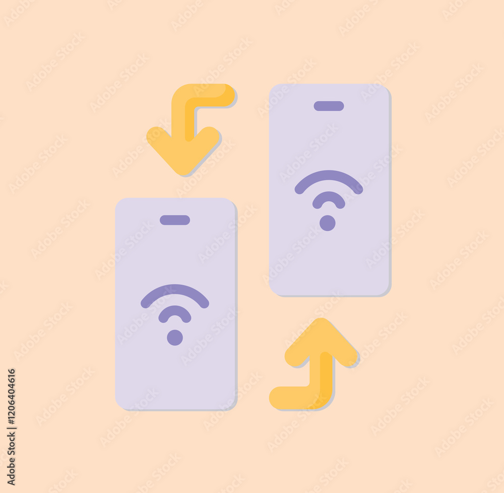Poster Data transferring between devices using wifi connection with arrows showing direction