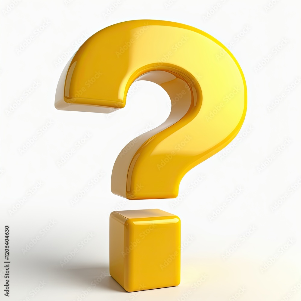 Poster a shiny, yellow question mark stands on a small cube, creating a striking visual representation of i