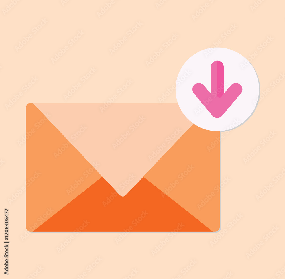 Poster incoming email notification icon with pink down arrow symbol on a light background