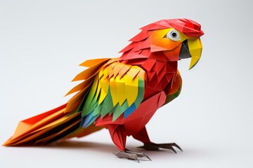 Obraz premium Polygonal paper parrot showing craftsmanship and vibrant colors, perfect for art and craft projects