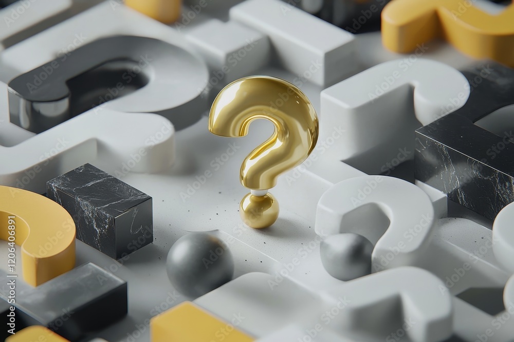 Aufkleber vivid 3d background featuring colorful question marks in various sizes with a golden centerpiece