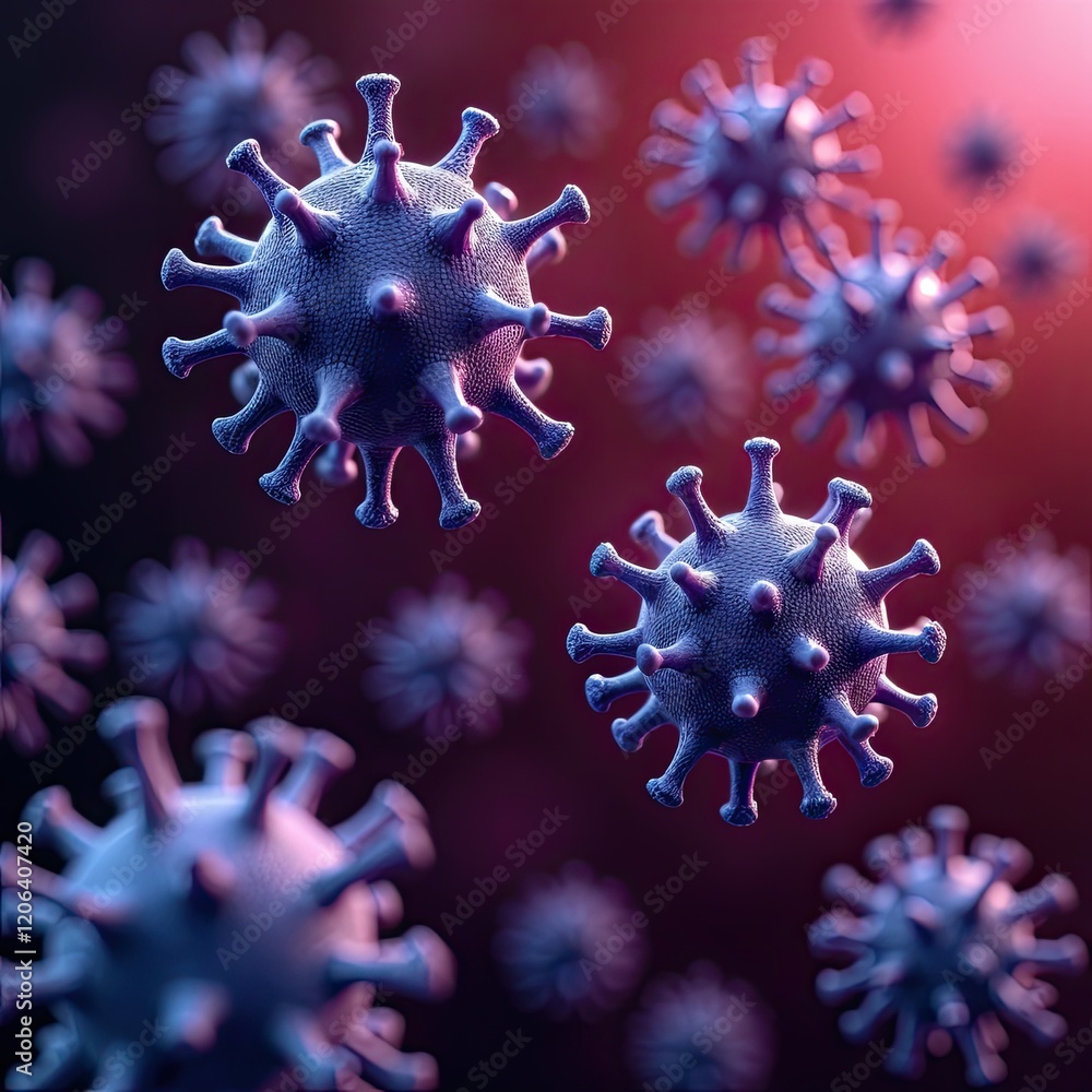 Aufkleber microscopic view of viruses, detailed 3d rendering of viral structures. study of pathogens and infec