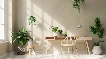 Fototapeta premium arrangement of front view workspace composition with plants