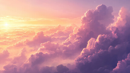 Fototapeta premium A painting of serene twilight clouds in pastel tones of lavender, blush pink, and soft orange