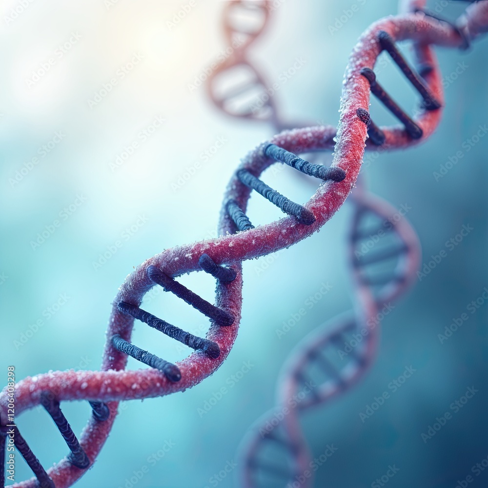 Poster close-up of a dna double helix. the intricate structure is highlighted, showcasing the genetic code'