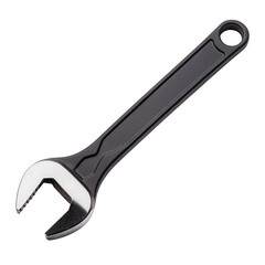 Obraz premium A sleek adjustable wrench with a chrome-plated jaw and a black handle, designed for versatile grip and functionality in various mechanical tasks, Transparent Background.