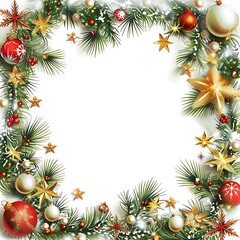 Festive holiday wreath with decorations on white background.