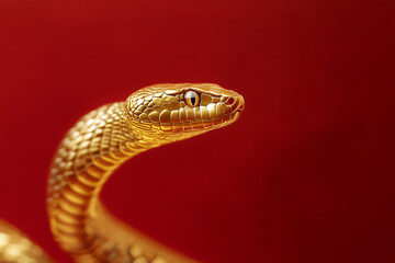 Obraz premium 3D gold snake on red background, Chinese New Year concept