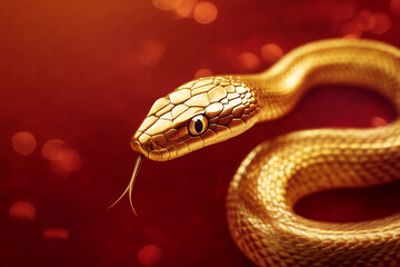 Obraz premium 3D gold snake on red background, Chinese New Year concept