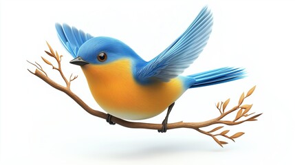 Obraz premium 3D icon of a bluebird in flight with wings spread wide on a white background. Nature and wildlife concept