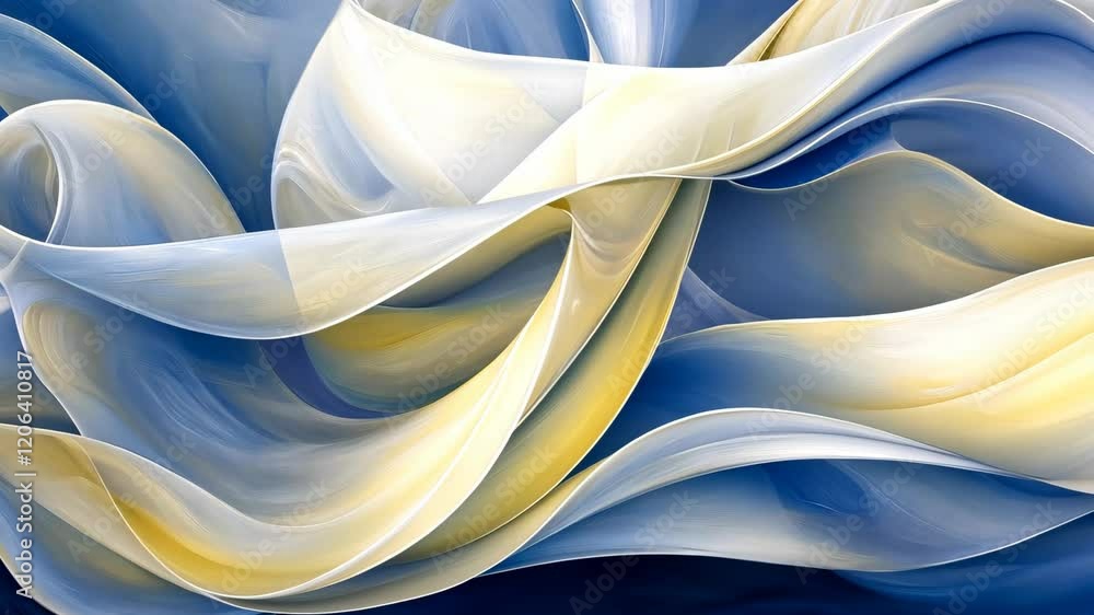 Canvas Prints elegant fabric waves in shades of blue and yellow create a serene abstract composition