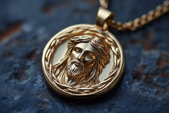 Solid Gold 24k Jesus Pendant Chain, Medallion