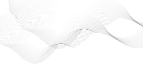 Abstract wavy grey technology lines on transparent background.  Abstract gray curved line for banner design and frequency sound wave line.