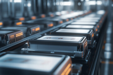 Assembly line of mass production electric vehicle batteries	