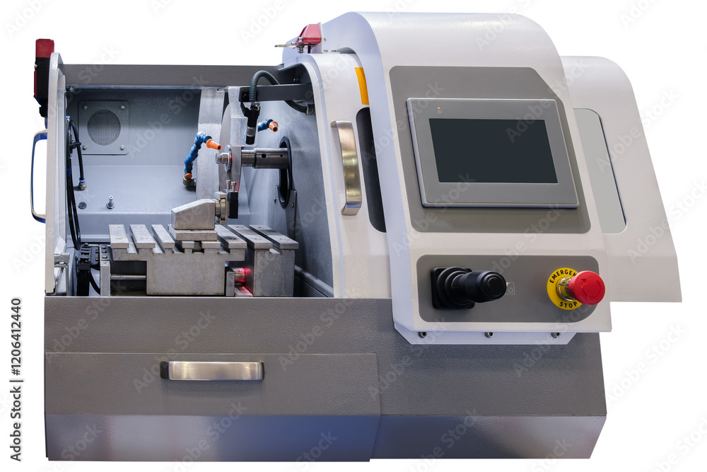 Poster manufacturing professional metalworking machine. industrial concept. programmable modern cnc digital