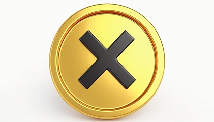 Fototapeta premium Gold coin with black X mark. Symbol of rejection, cancellation, or error. Clean, simple design suitable for various applications.