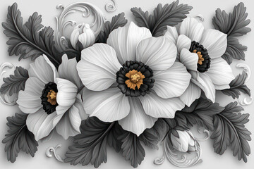 flowers with white and black petals, creating the impression of volume.  