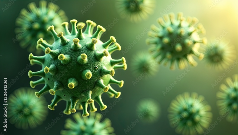 Poster microscopic view of viruses, highlighting their complex structure and potential for infection. a det