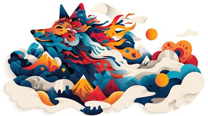 Colorful fox, mountain landscape, vibrant art, nature illustration, website banner