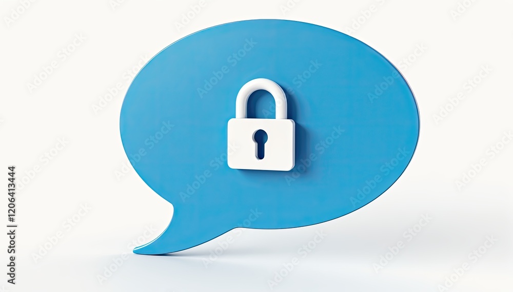 Poster secure communication concept: a blue speech bubble with a white padlock symbol, representing secure 