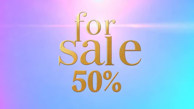 50% Off Sale!  Gold Lettering on Pastel Background. Amazing Discount Offer!