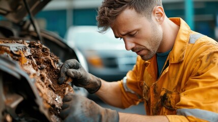Mechanic skillfully repairs vehicle engine with focus and precision