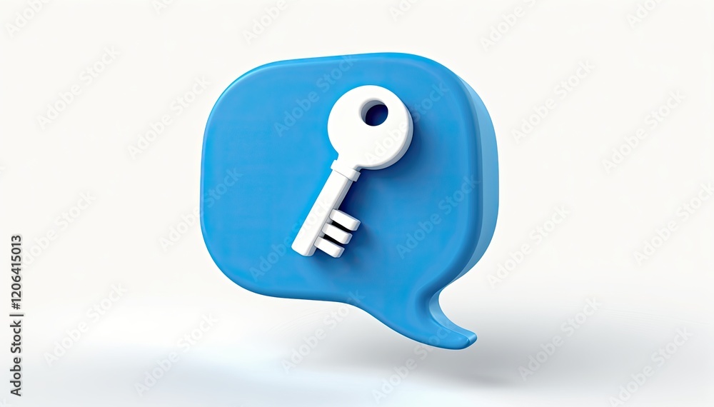 Poster a white key icon rests on a light blue speech bubble, suggesting secure communication or access. the
