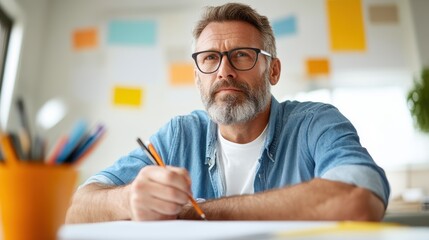 Creative graphic designer deep in thought during brainstorming