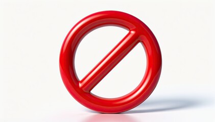 Red prohibition symbol.  A bold, glossy circle with a diagonal bar, signifying restriction or prohibition.