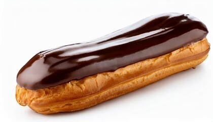 a delicious french chocolate eclair pastry isolated on a white background