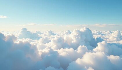 Fototapeta premium Light wispy clouds float above a serene landscape, gentle clouds, morning light, peaceful atmosphere