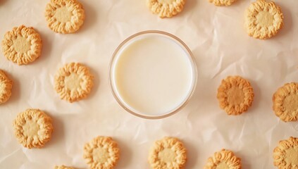 Fototapeta premium Delicious Buttery Shortbread Cookies with Milk: A Sweet Treat Recipe