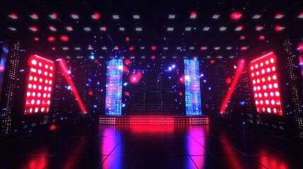 Naklejka premium Futuristic stage with vibrant lighting effects.