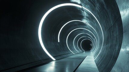 Advanced tunnel construction using robotic precision and laser-guided drilling, illuminated by soft industrial lighting with a clean, sleek look