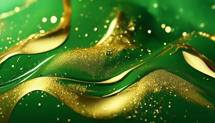 abstract magic green background with golden sparkles photo of a green liquid with gold glitters various shades of green with golden splashes green backdrop with tints of golden glitters