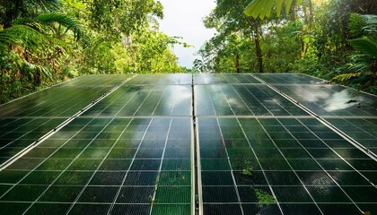 solar panel in lush green rainforest canopy