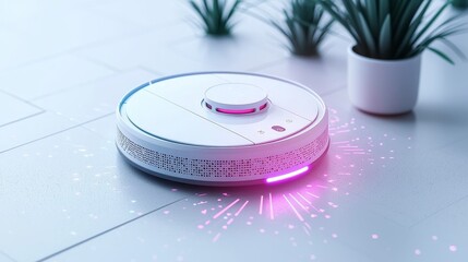 Robot vacuum with digital interface, smart home elements, clean minimal setup