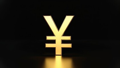 Obraz premium Gold Yen symbol on a black background. A simple, elegant image perfect for finance, business, or economic themes. High-quality 3D render.