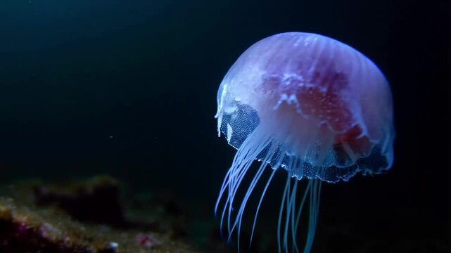 Sea Wasp Jellyfish floating in dark water