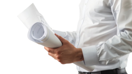 
Engineer holding blueprints on transparent background 