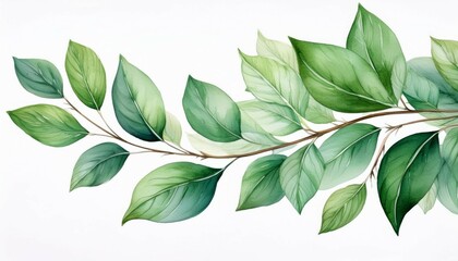 Obraz premium artistic watercolor branch featuring green leaves with delicate details and soft natural tones perfect for botanical designs and creative projects isolated on white background