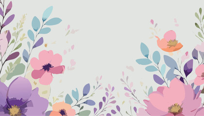 Abstract vector art floral background vector, wallpaper with watercolor, leaf framed, flower, vivid foliage, aquarelle frame.