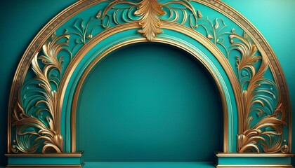 ornate turquoise arch with golden edges for luxury design and decor themes