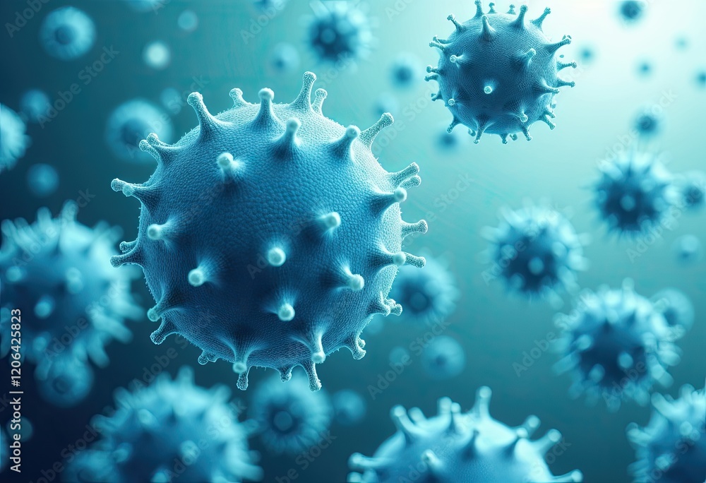 Poster microscopic view of viruses. a detailed rendering of viral particles, highlighting their complex str